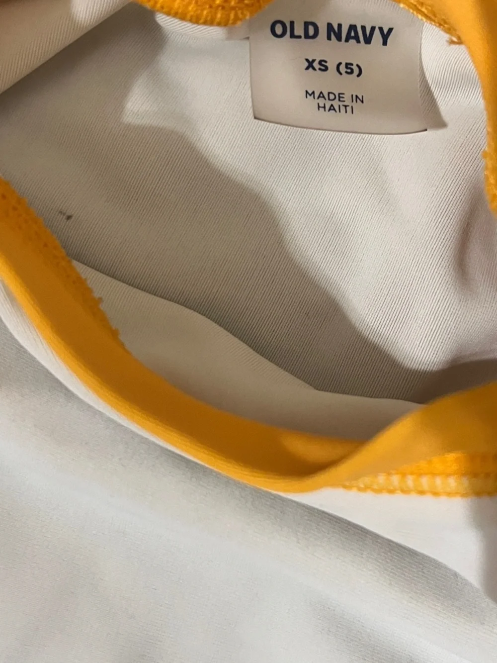 Boys’ Old Navy White Rash Guard with Yellow Raglan Sleeves